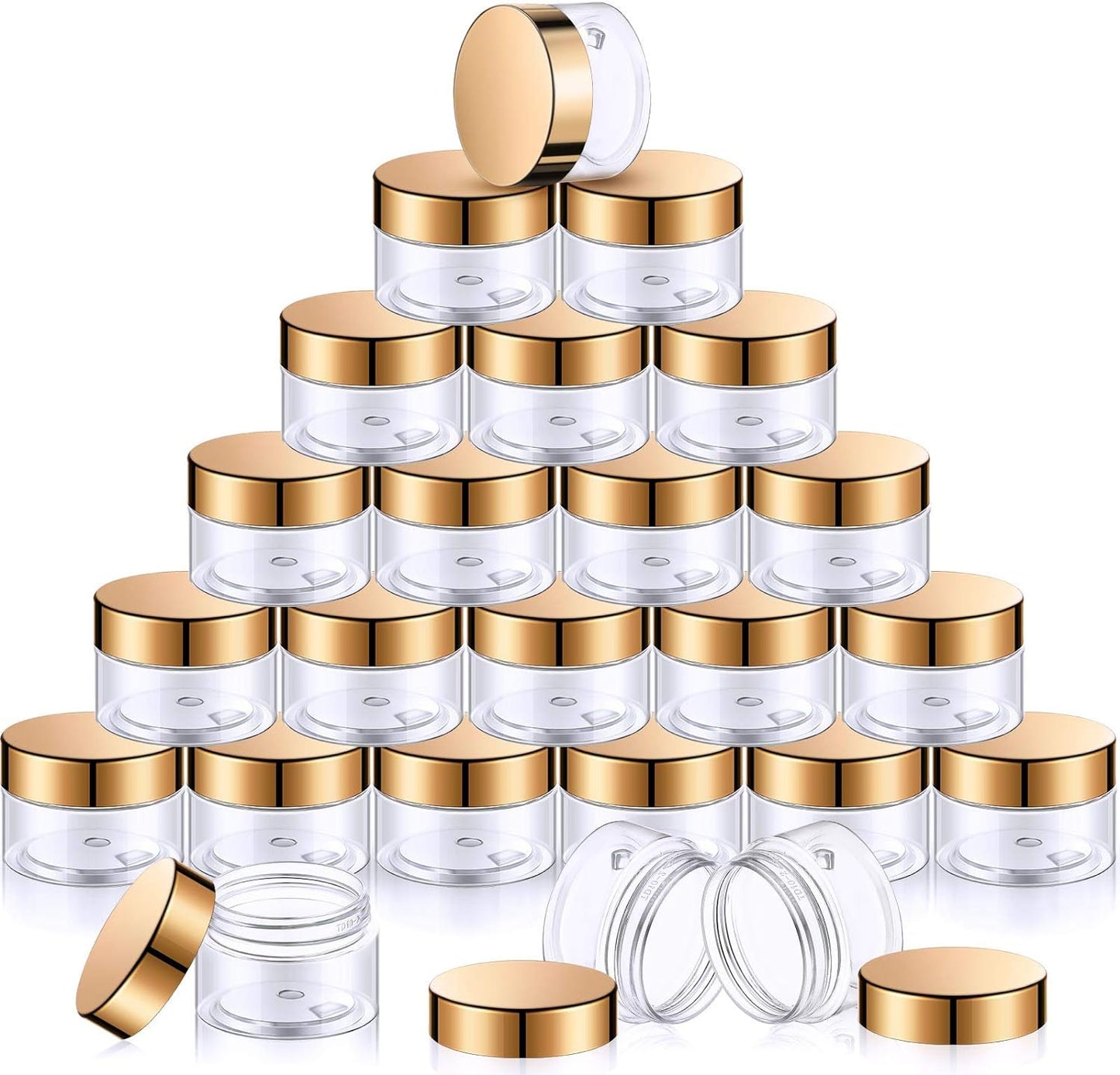 24 Pieces Empty Clear Plastic Jars with Lids round Storage Containers Wide-Mouth for Beauty Product Cosmetic Cream Lotion Liquid Butter Craft and Food (Gold Lid,1 Oz)