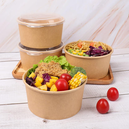 34 Oz Disposable Kraft Salad Paper Bowls with Lids, Food Containers Soup Bowls Party Supplies Treat Bowls 50 Pack