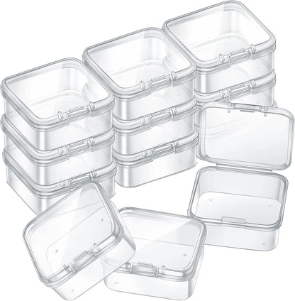 12 Pack Clear Plastic Beads Storage Containers Box with Hinged Lid for Beads and More (1.38 X 1.38 X 0.71 Inch)