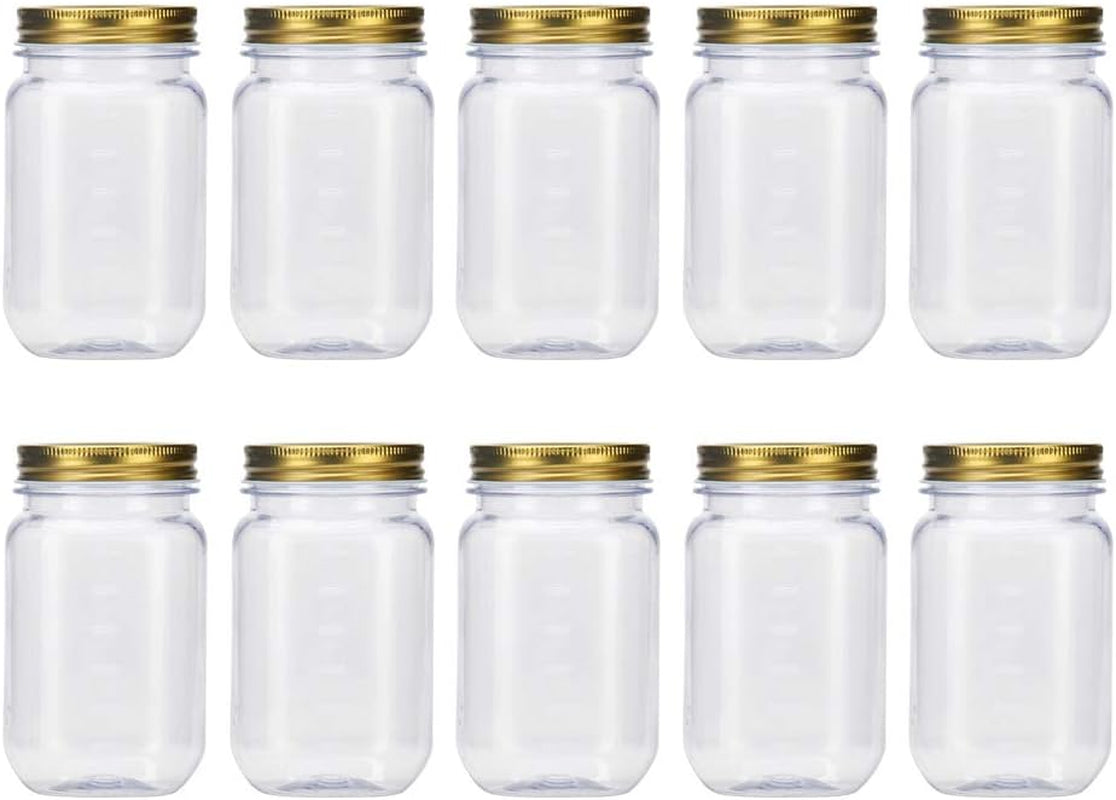 16 Ounce Clear Plastic Jars with Black Lids - Refillable round Clear Containers Clear Jars Storage Containers for Kitchen & Household Storage - BPA Free (10 Pack)