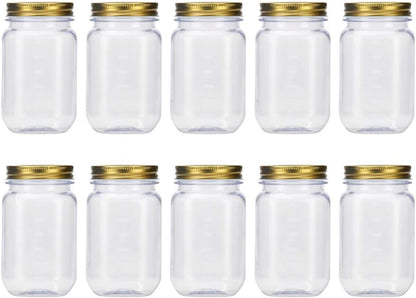 16 Ounce Clear Plastic Jars with Black Lids - Refillable round Clear Containers Clear Jars Storage Containers for Kitchen & Household Storage - BPA Free (10 Pack)