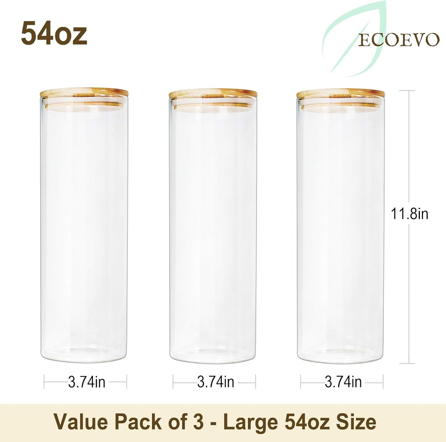 Glass Jars with Bamboo Lids (52Oz in 3 Pack), Glass Food Jars and Canisters Sets, Glass Food Storage Jars with Airtight Lids, Large Glass Canisters with Lids, Glass Pantry Jars