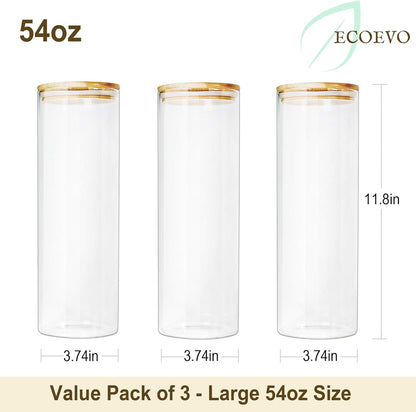 Glass Jars with Bamboo Lids (52Oz in 3 Pack), Glass Food Jars and Canisters Sets, Glass Food Storage Jars with Airtight Lids, Large Glass Canisters with Lids, Glass Pantry Jars