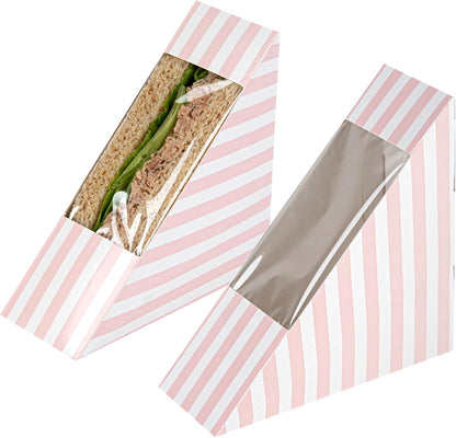 Large Sandwich Wedge Box Sandwich Take Out Box - 4.8" X 3.2" Triangle Sandwich Box with Window - Brown - 25Ct Box