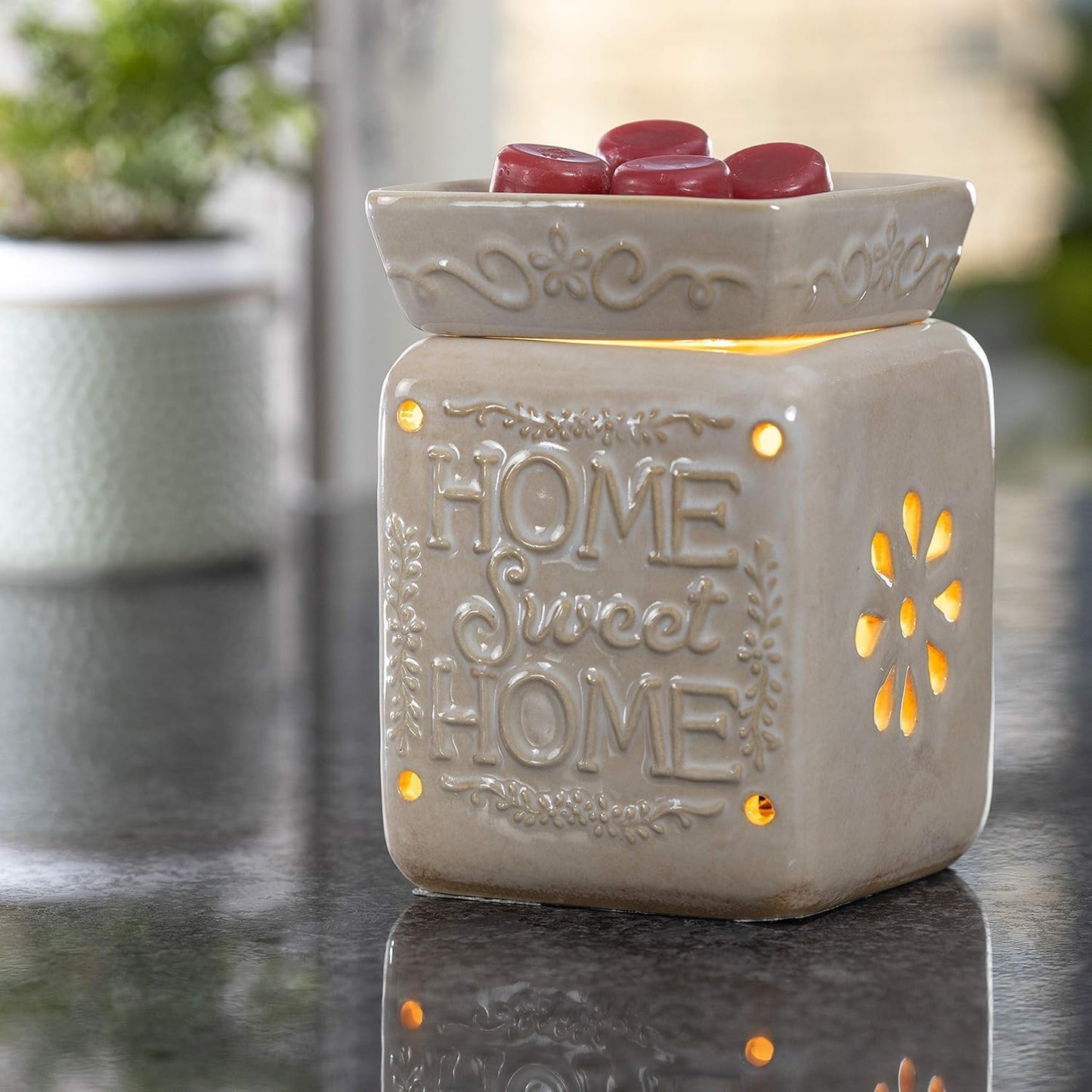 Wall Plug-In Wax Warmer - Ceramic Home Sweet Home Fragrance Candle Warmer and Night Light - for Scented Wax, Essential Oils, Candle Wax Melt Warmer, Tarts - Scentsy Wax Melter and More