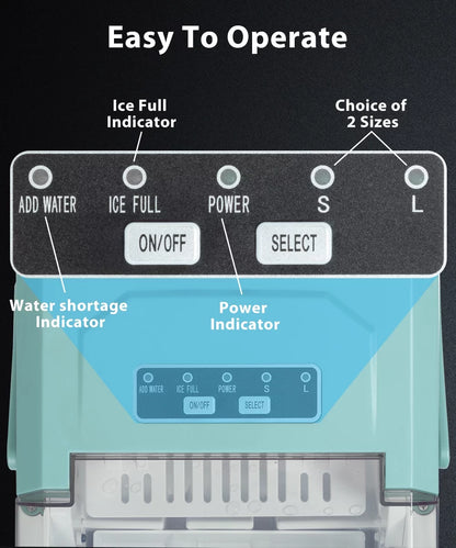 Countertop Ice Maker, 26Lbs/Day, 2 Ice Sizes(S/L), Self-Cleaning W/ Ice Scoop and Basket, Handheld Ice Maker, Green