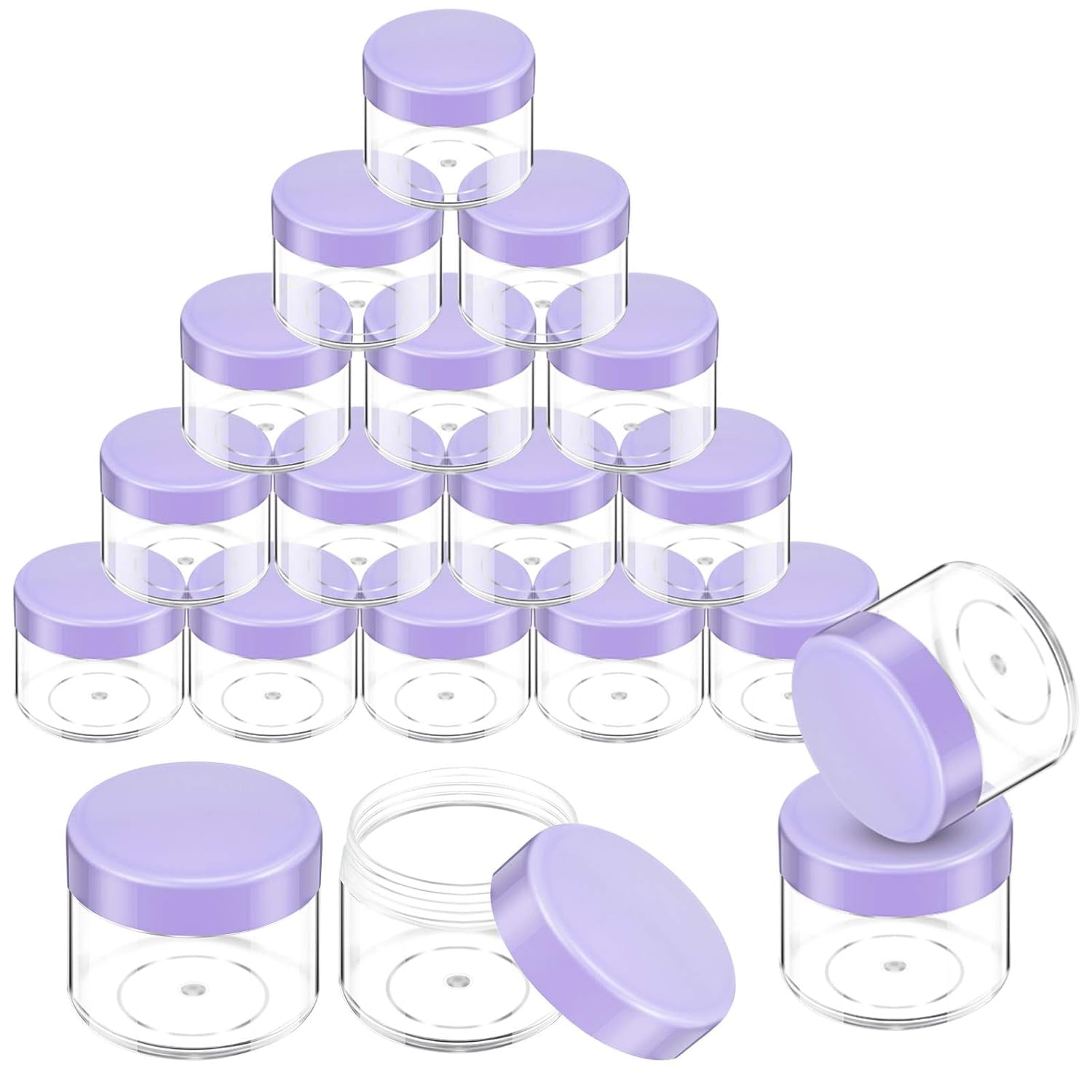 20 Pieces round Pot Jars Plastic Cosmetic Containers Set with Lid for Liquid Creams Sample, 20 Ml/ 0.7 Oz (Black Lid)