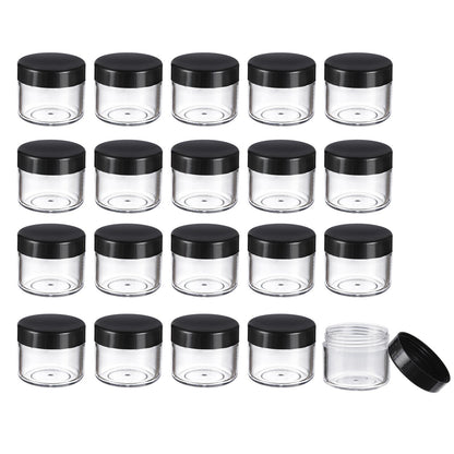 20 Pieces round Pot Jars Plastic Cosmetic Containers Set with Lid for Liquid Creams Sample, 20 Ml/ 0.7 Oz (Black Lid)