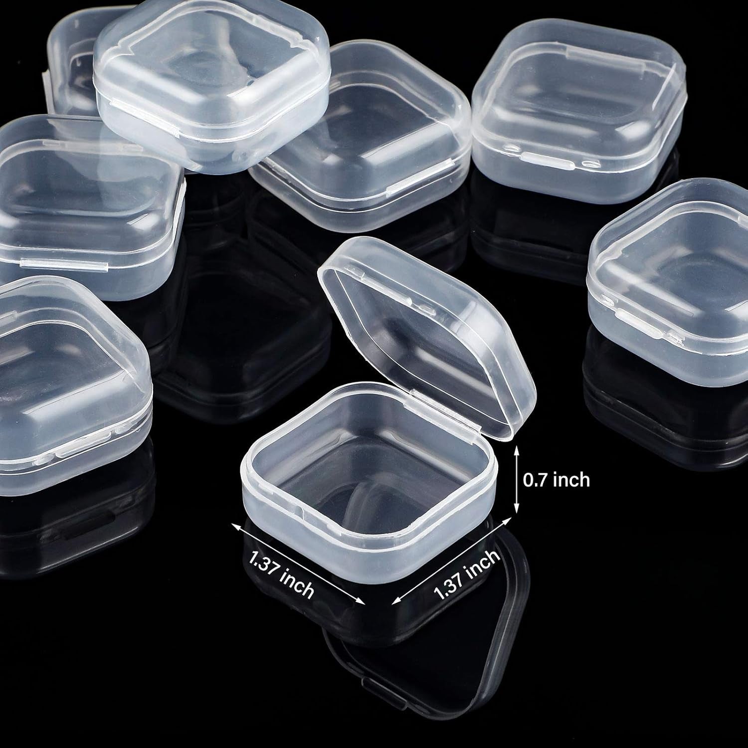 12 Pack Clear Plastic Beads Storage Containers Box with Hinged Lid for Beads and More (1.38 X 1.38 X 0.71 Inch)