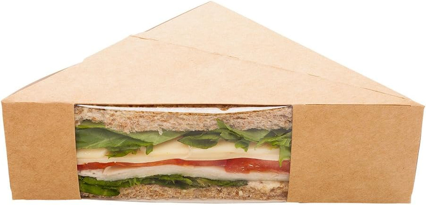 Large Sandwich Wedge Box Sandwich Take Out Box - 4.8" X 3.2" Triangle Sandwich Box with Window - Brown - 25Ct Box