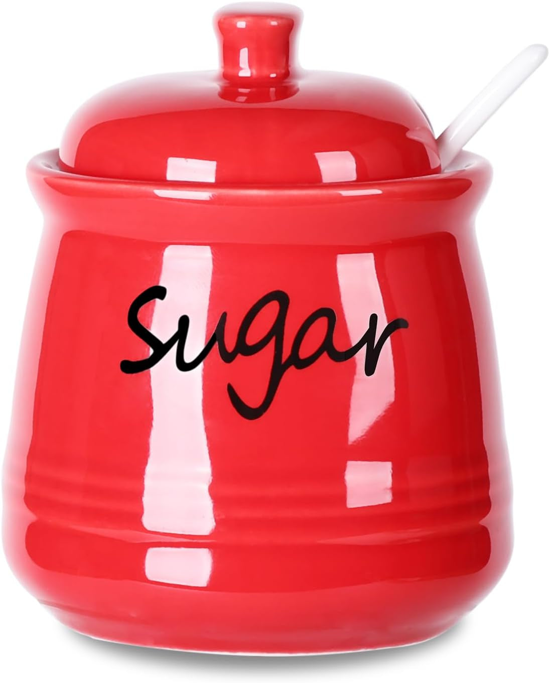 Ceramic Sugar Bowl with Lid and Spoon 12Oz (White)