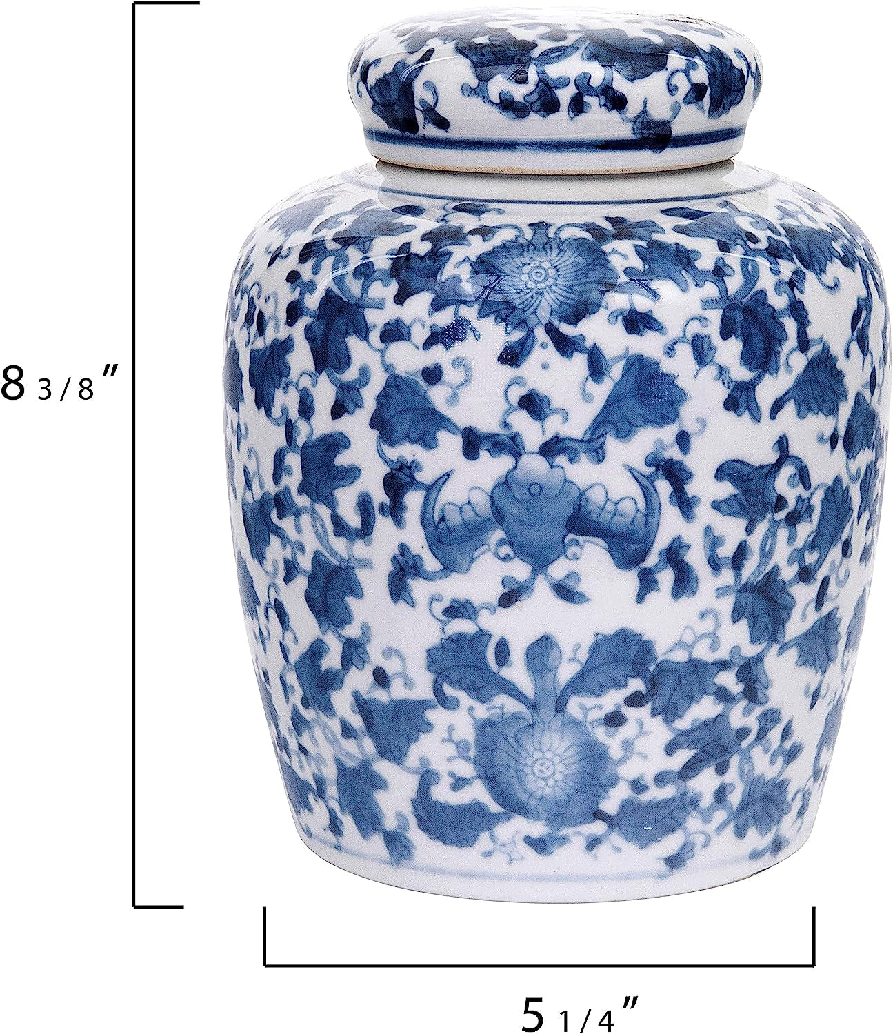 Decorative Blue and White Ceramic Ginger Jar with Lid