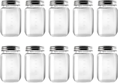 16 Ounce Clear Plastic Jars with Black Lids - Refillable round Clear Containers Clear Jars Storage Containers for Kitchen & Household Storage - BPA Free (10 Pack)