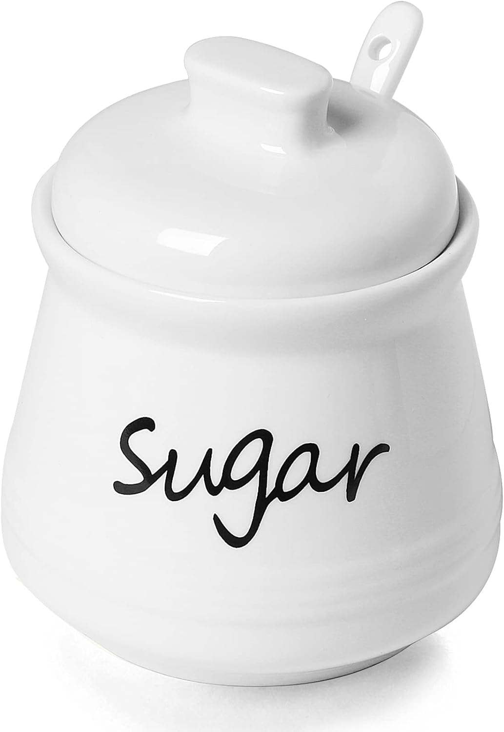 Ceramic Sugar Bowl with Lid and Spoon 12Oz (White)