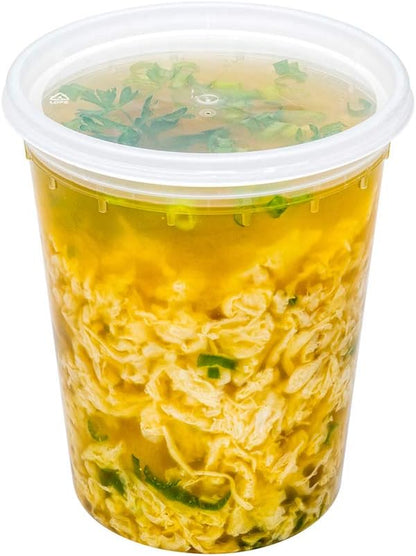 Asporto 8 Ounce to Go Boxes 100 Microwavable round Soup Containers - Clear Plastic Lids Included Do Not Contain BPA Clear Plastic Catering Food Containers Disposable