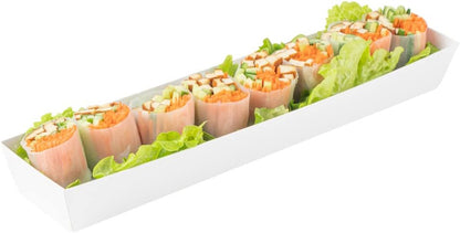 Matsuri Vision 6.5 X 1.7 X 1.4 Inch Sushi Trays 100 Greaseproof Sushi Packaging Boxes - Lids Sold Separately Disposable Kraft Paper Sushi Containers for Appetizers or Desserts