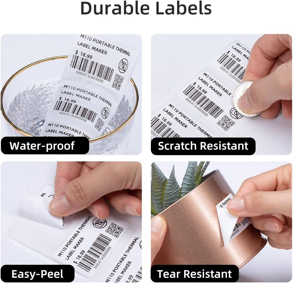 Label Maker Paper,  M110 Labels for Small Business, Multi-Purpose White Thermal Paper for  M110 M120 M221 M200 M220 Printer, Black on White, 1.97"X3.15"(50X80Mm), 100Labels/Roll