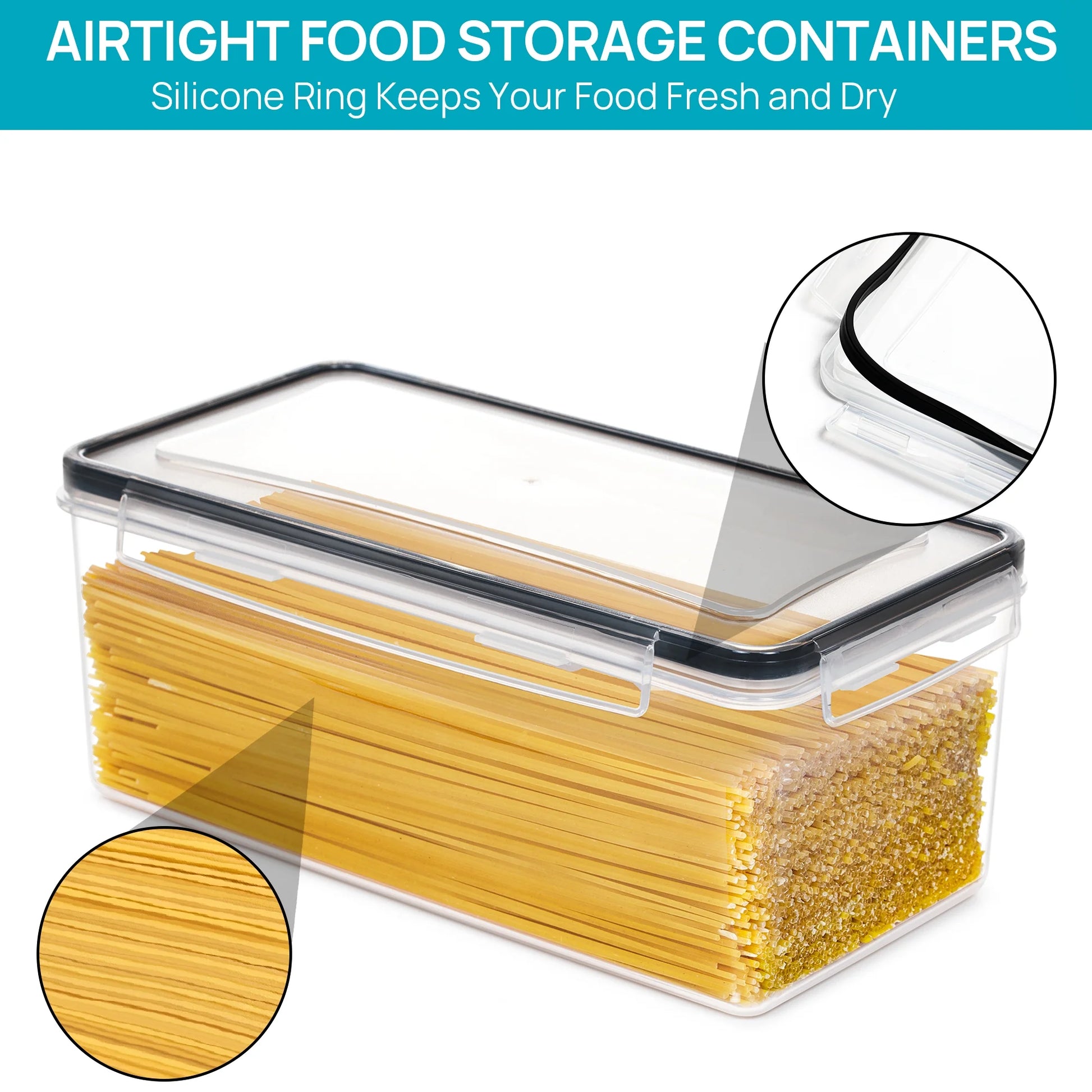 Pasta Containers,  4 PCS Plastic Spaghetti Container for Long Noodles, 3.2L/14 CUP