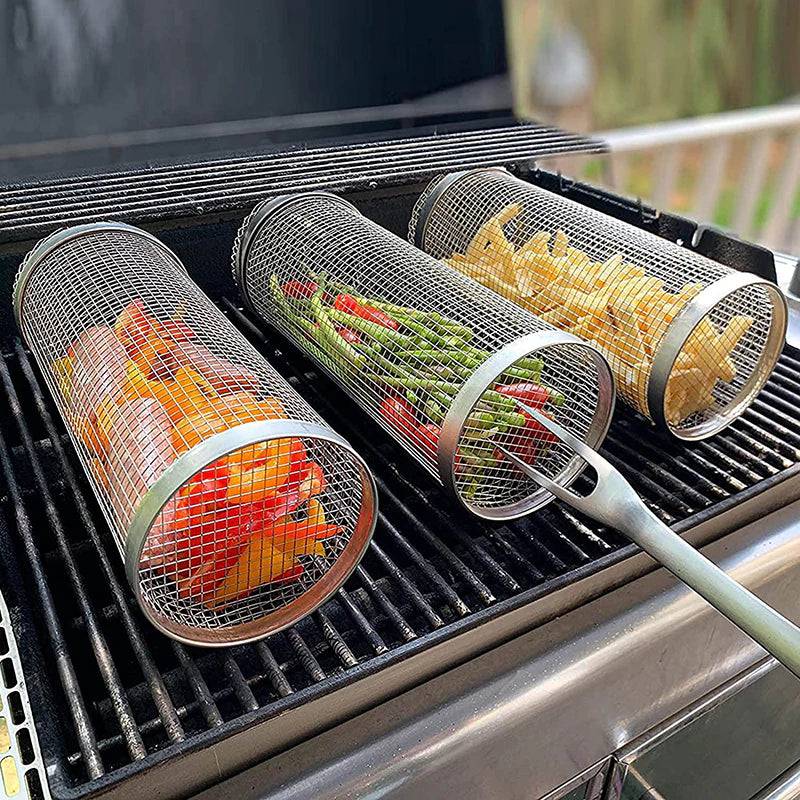 The Grill Master's Basket: Stainless Steel Rolling Grill Basket for Effortless BBQ - Universal Found