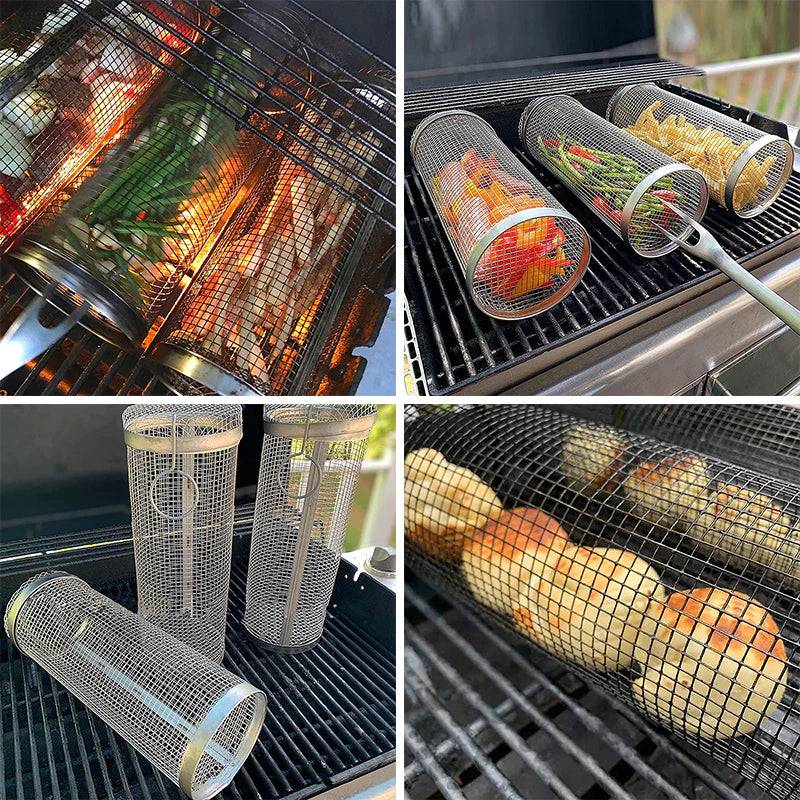 The Grill Master's Basket: Stainless Steel Rolling Grill Basket for Effortless BBQ - Universal Found