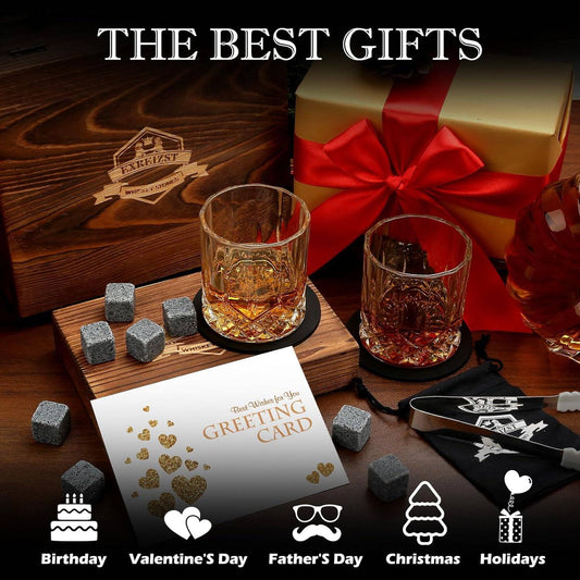 Whiskey Gift Set for Men: Glasses, Chilling Stones, Box - Universal Found
