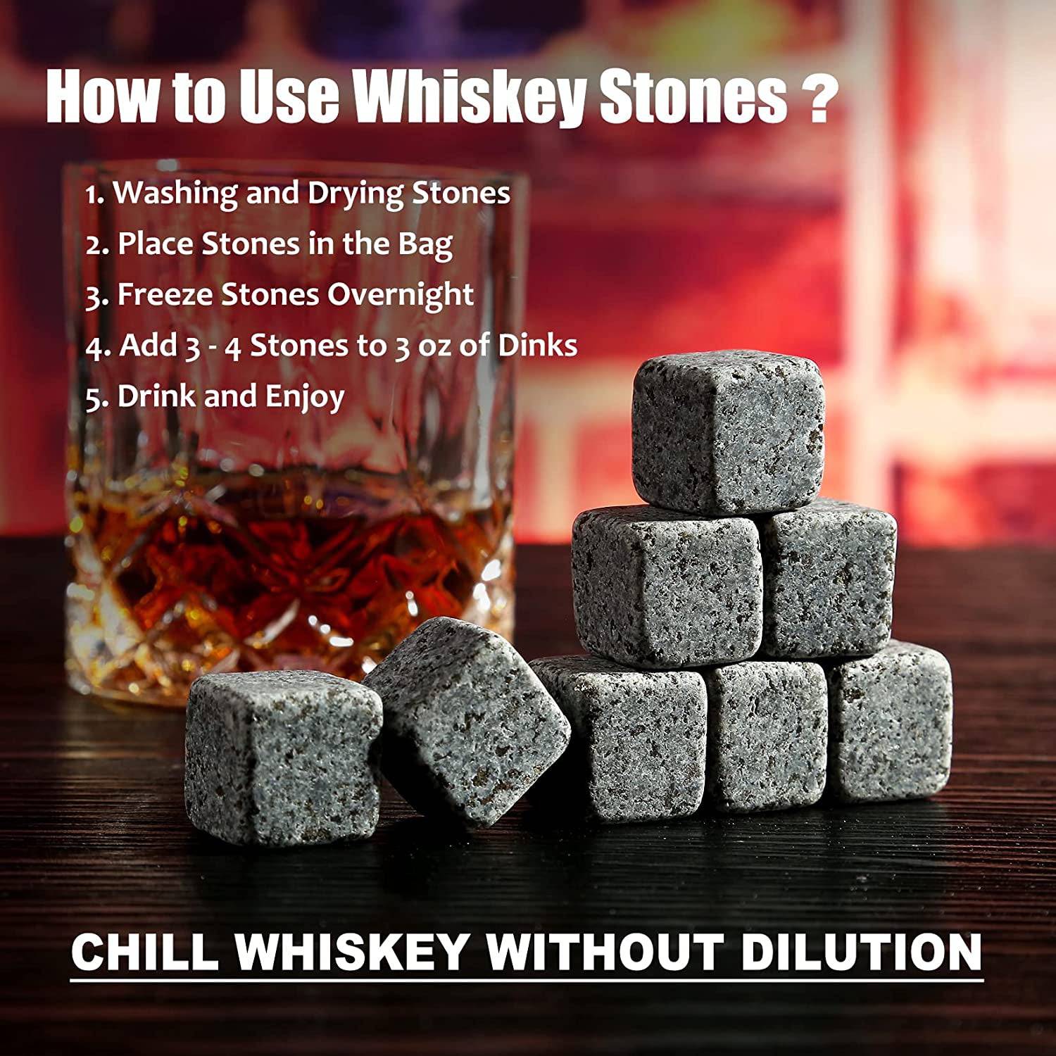 The Whiskey Connoisseur Set: Granite Chilling Stones & Crystal Glasses - Universal Found