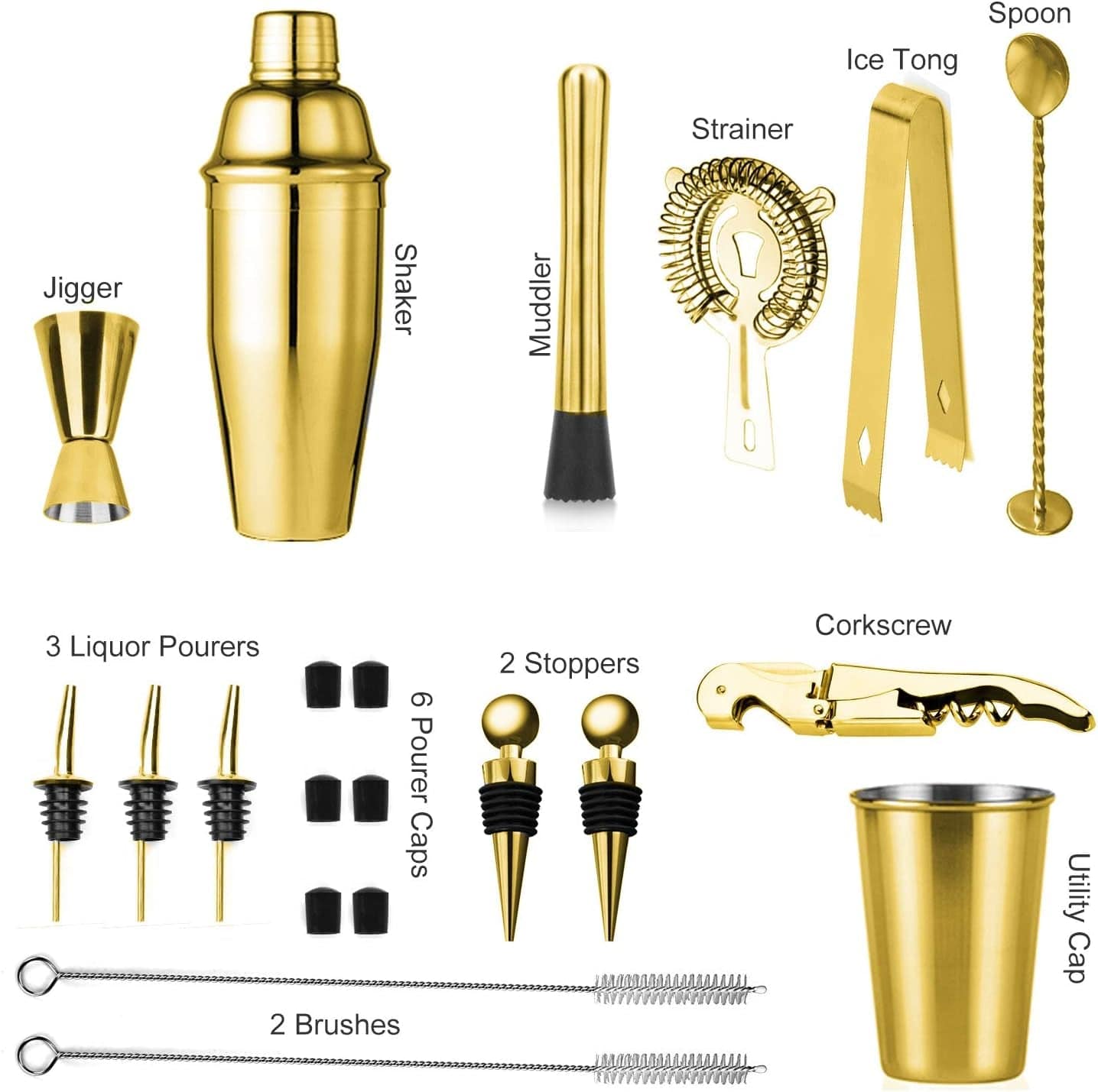 Golden Bar Set: 24-Piece Cocktail Shaker Kit with Recipes - Universal Found