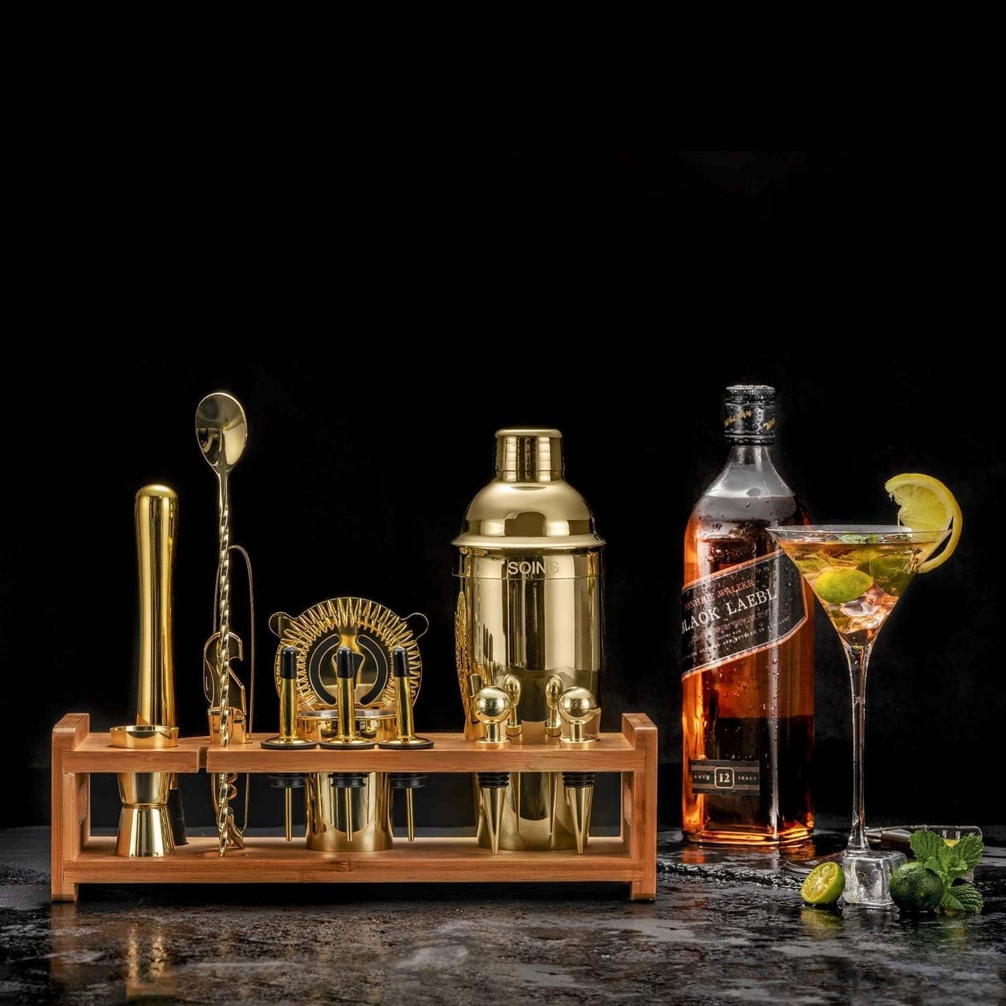 Golden Bar Set: 24-Piece Cocktail Shaker Kit with Recipes - Universal Found