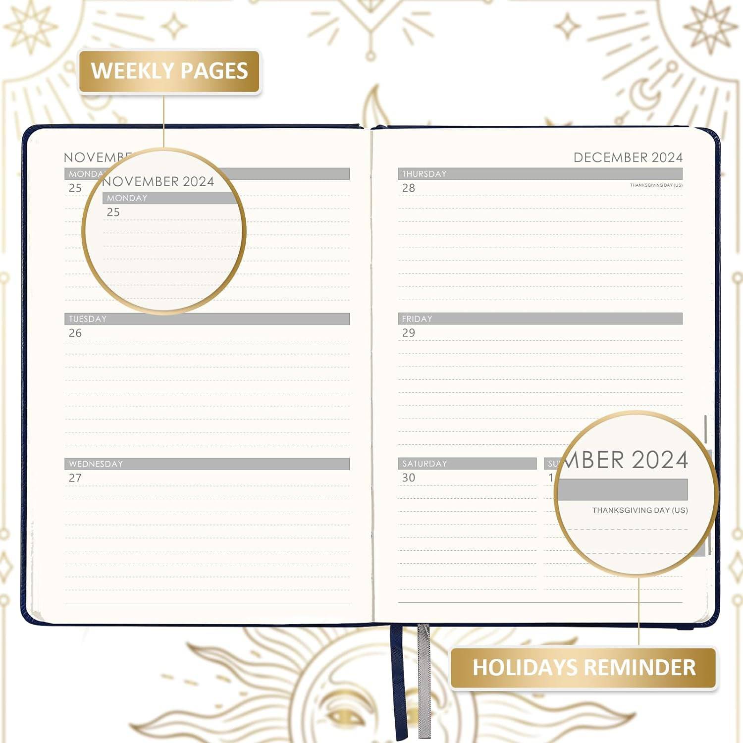 Mystic Blue 2024 Planner: Faux Leather Elegance with Gift Box - Universal Found