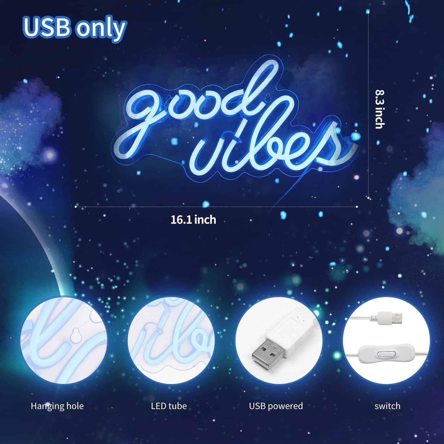 Good Vibes Ice Blue Neon Sign: Light Up Your Mood - Universal Found