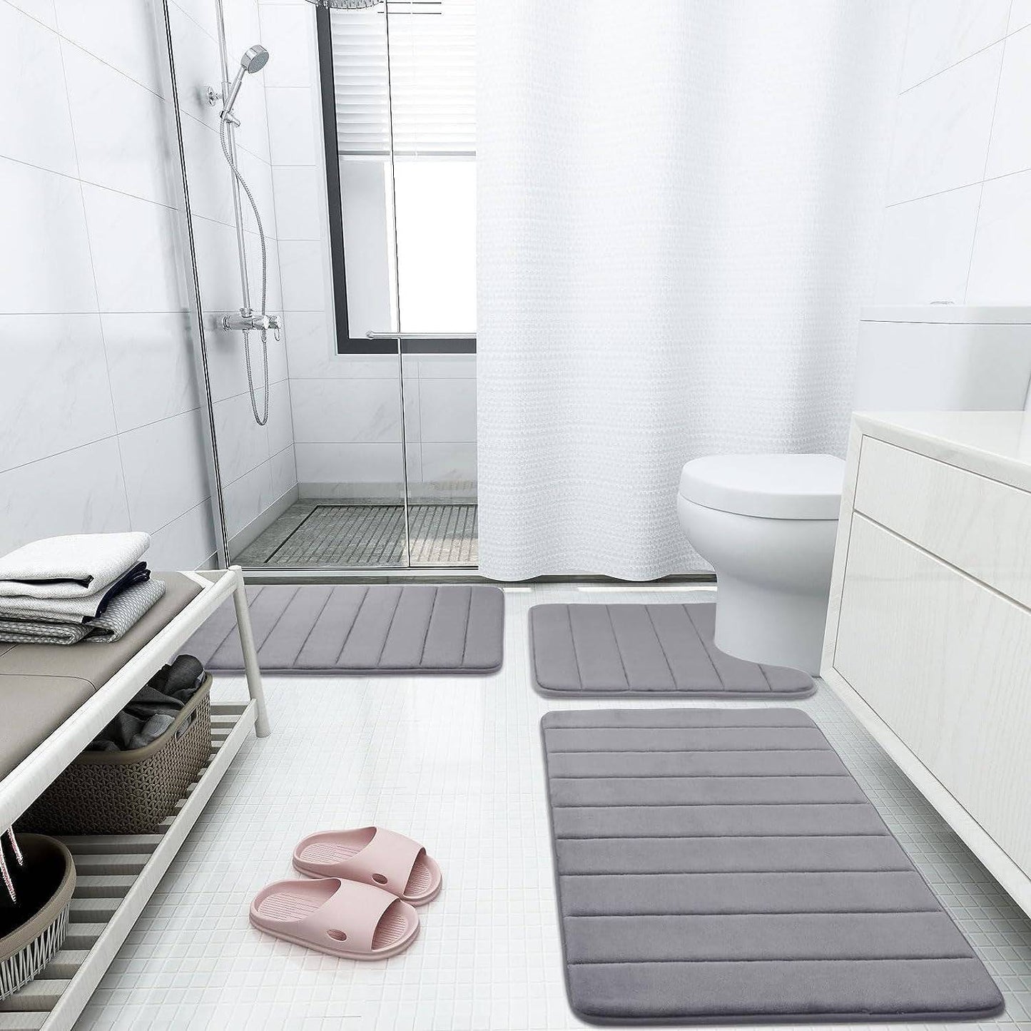 The Spa Step Bath Mat: 70" Memory Foam Luxury in Dark Grey - Universal Found