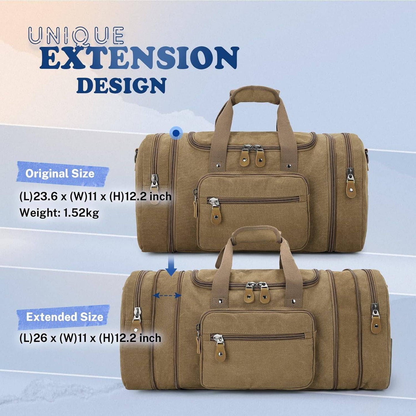 The Voyager Weekender: Expandable 60L Canvas Duffel Bag - Universal Found